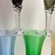 Set of 5 colorful champagne flutes feet worked 60-70s