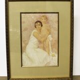 Lithographie "La mère et l'enfant" par Gustave Lorain, 1930.