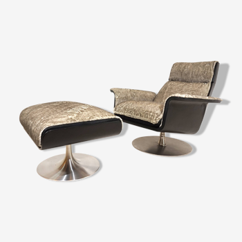 Fauteuil lounge Kaufeld Siesta 62 avec pouf par Jacques Brule