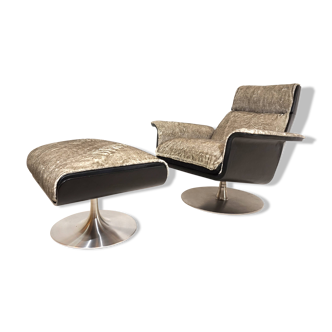 Fauteuil lounge Kaufeld Siesta 62 avec pouf par Jacques Brule