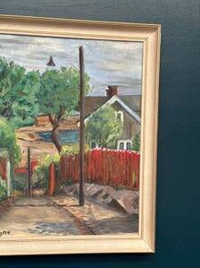 Original Swedish Oil on Canvas – “Village” by P. Agne – Signed – Vintage & Framed
