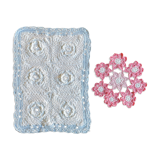 Set of 2 vintage crochet placemats - white, pink and blue