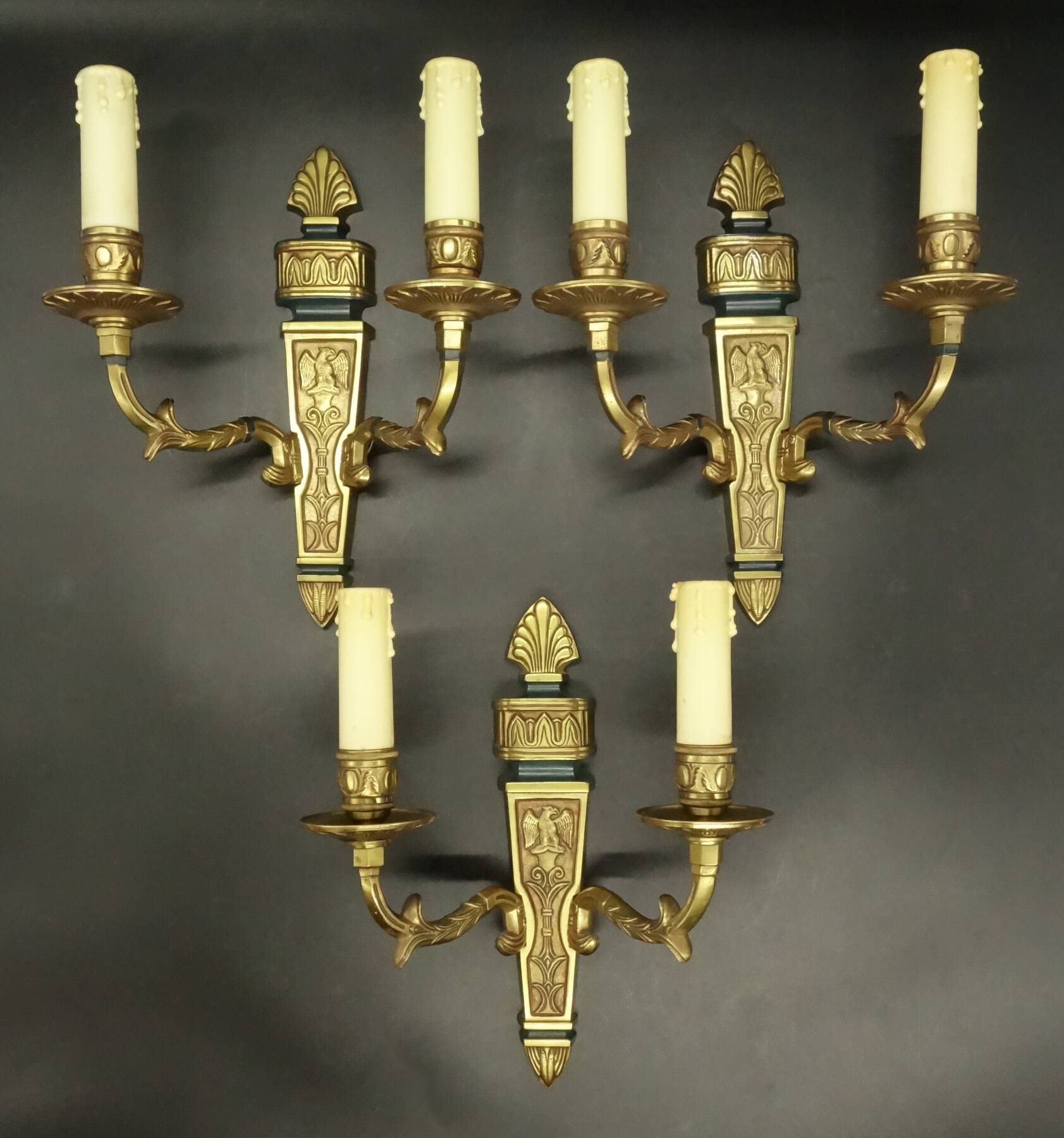 Set of 3 eagle appliques in Empire style - gilded bronze and green patina.