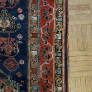 Antique handmade Persian Qashqai nomadic rug – blue background 94x112cm