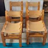 Set of 4 wooden chairs and leather house Regain – 70s