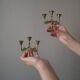 Pair of brass candlesticks in gold metal, Scandinavian bohemian decoration, old candlesticks