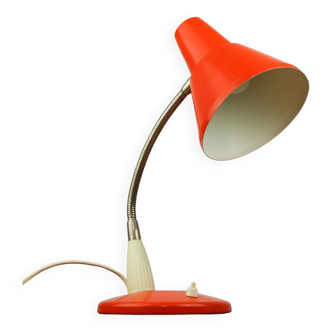 Lampe de bureau réglable en métal peint orange et bras spiral chromé, années 1970