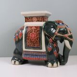 Large vintage ceramic elephant in glazed finish, stool or side table.