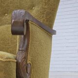 1960s, Danish armchair, furniture cotton/wool fabric, solid oak wood.