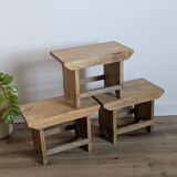 Trio of handcrafted blond wood stools