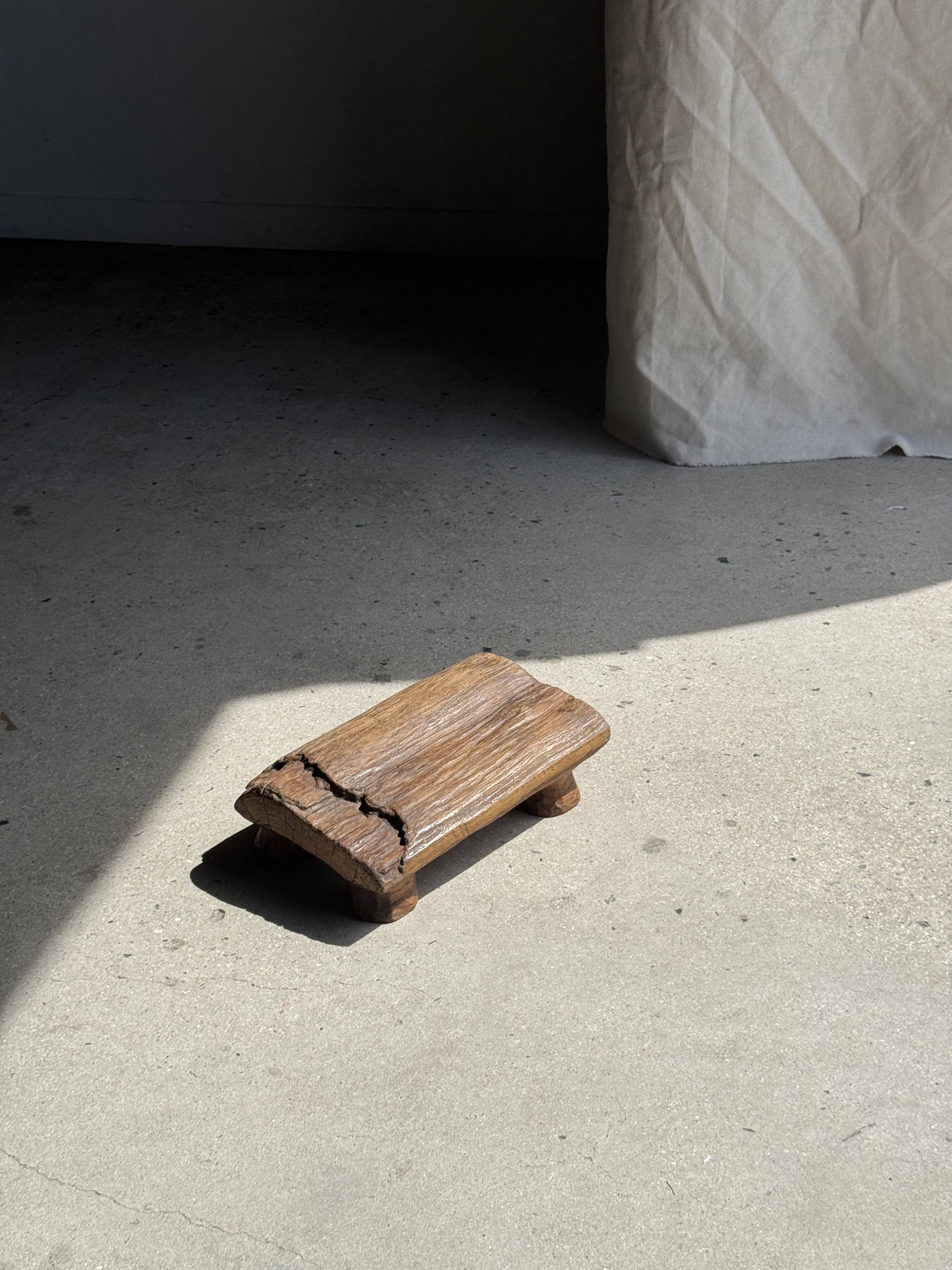 Small stool, footrest in organic blond teak monoxyle wabi-sabi L22