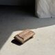 Small stool, footrest in organic blond teak monoxyle wabi-sabi L22