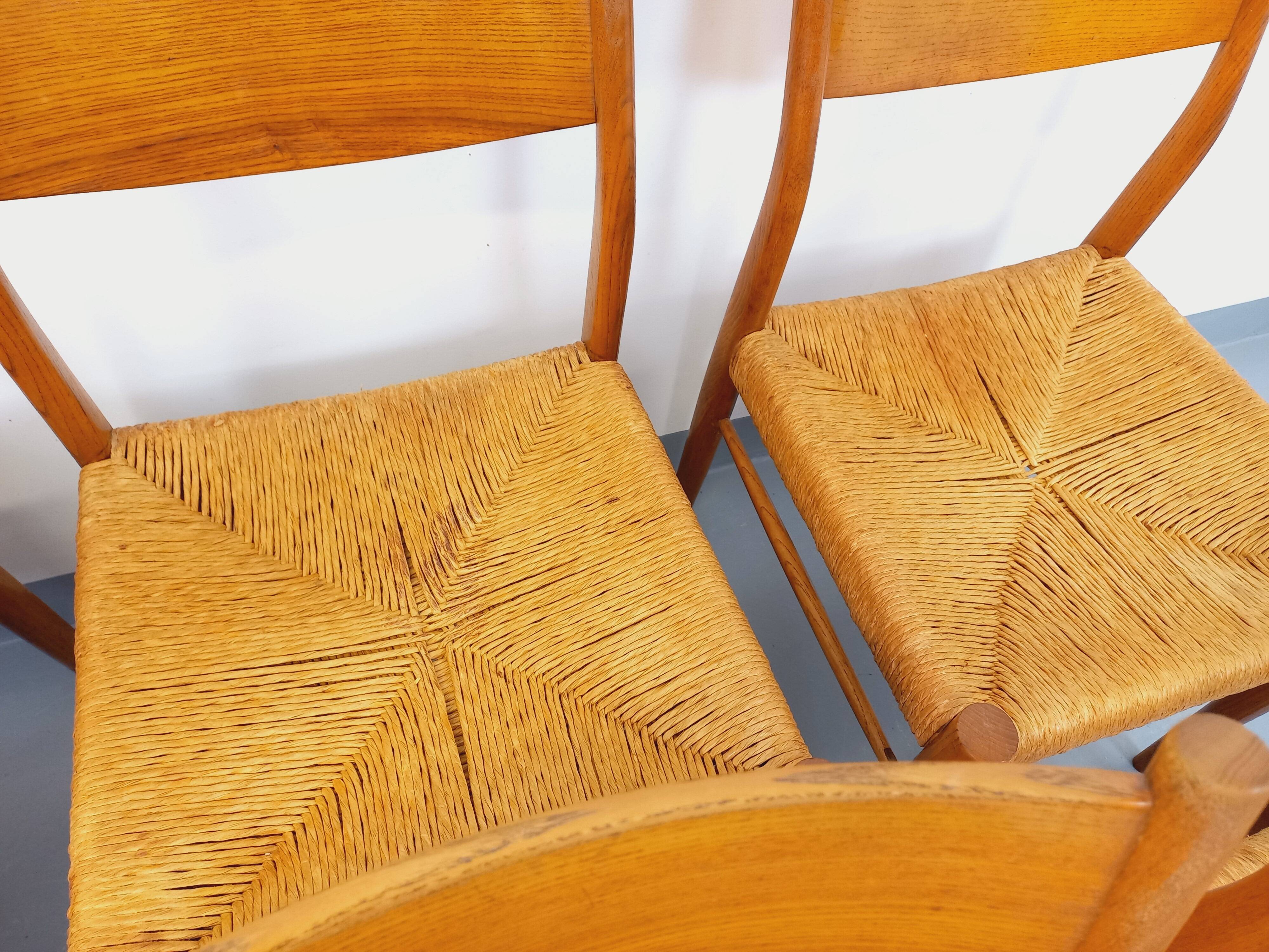 Set of 6 vintage teak Danish rope chairs Gessef Consorzio Sedie Friuli