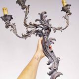 Large Italian Florentine style wall lamp in wood and metal