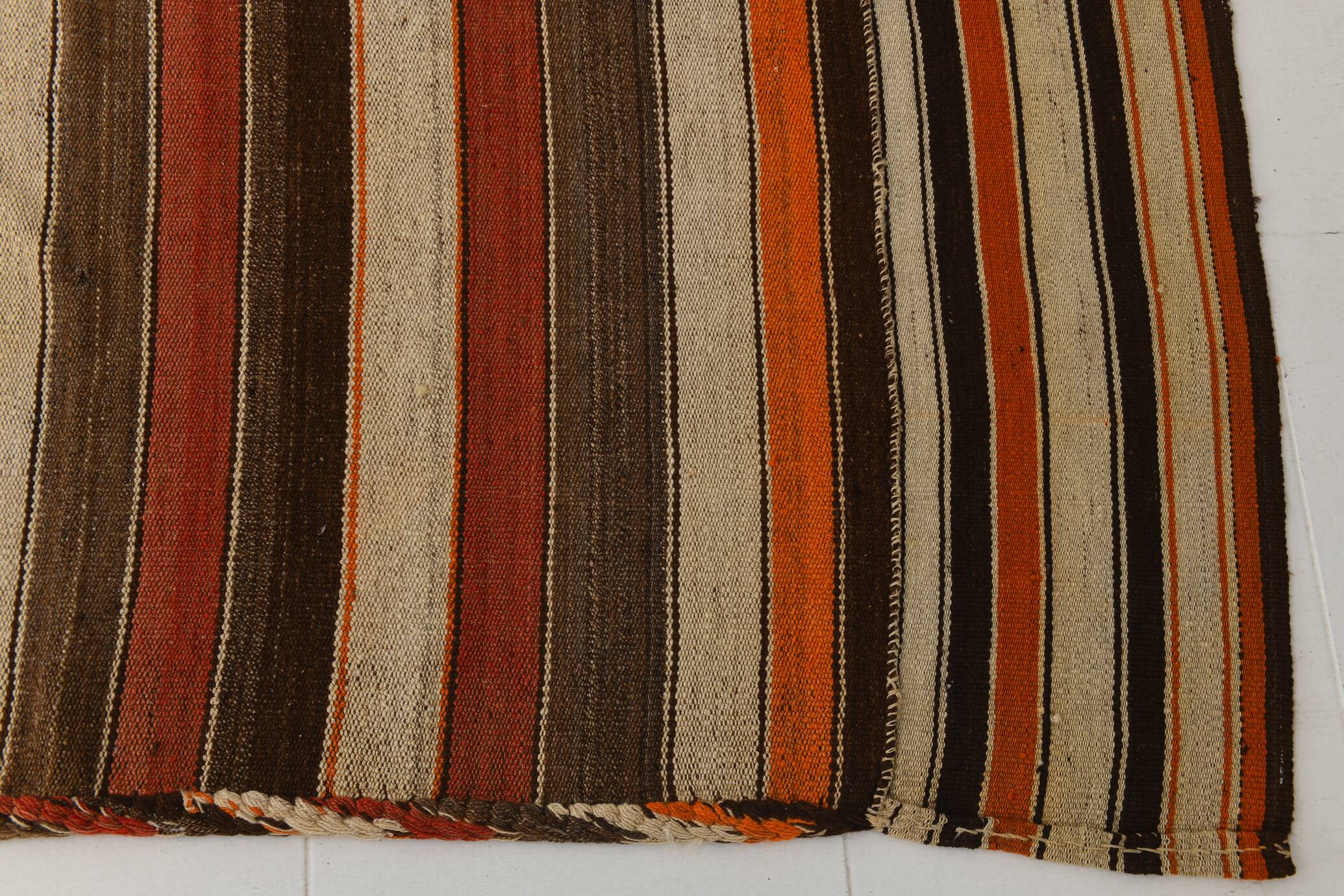 6x8 Brown Red Striped Vintage Kilim Rug, 195x259Cm