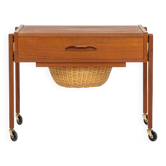 Teak sewing trolley / side table on castors