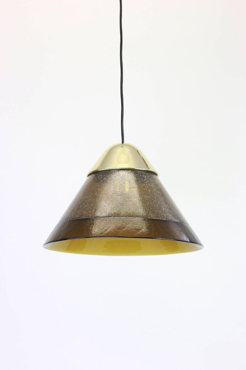 Mid century smoked glass pendant lamp by Peill and Putzler Germany 1970s