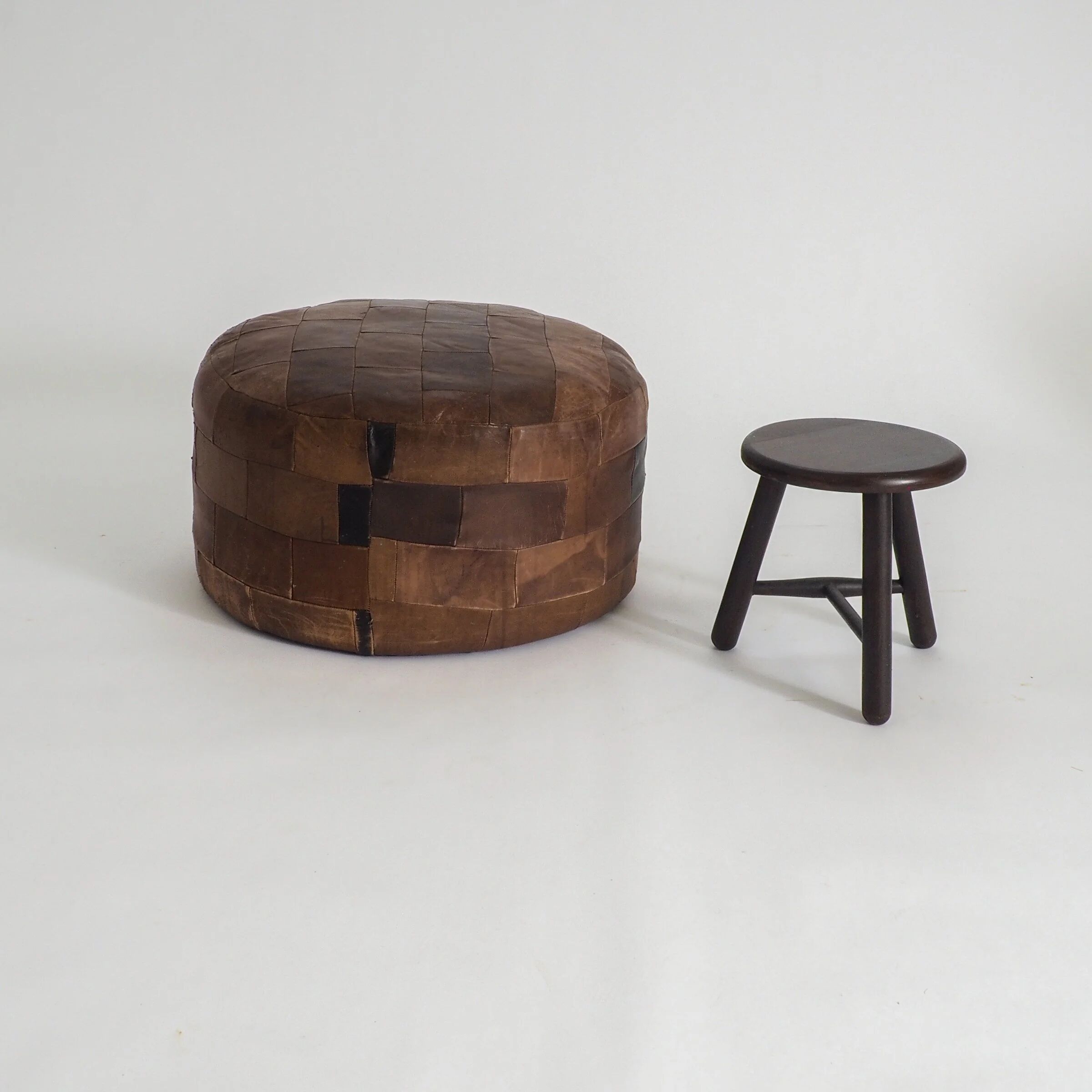 Vintage leather patchwork pouf