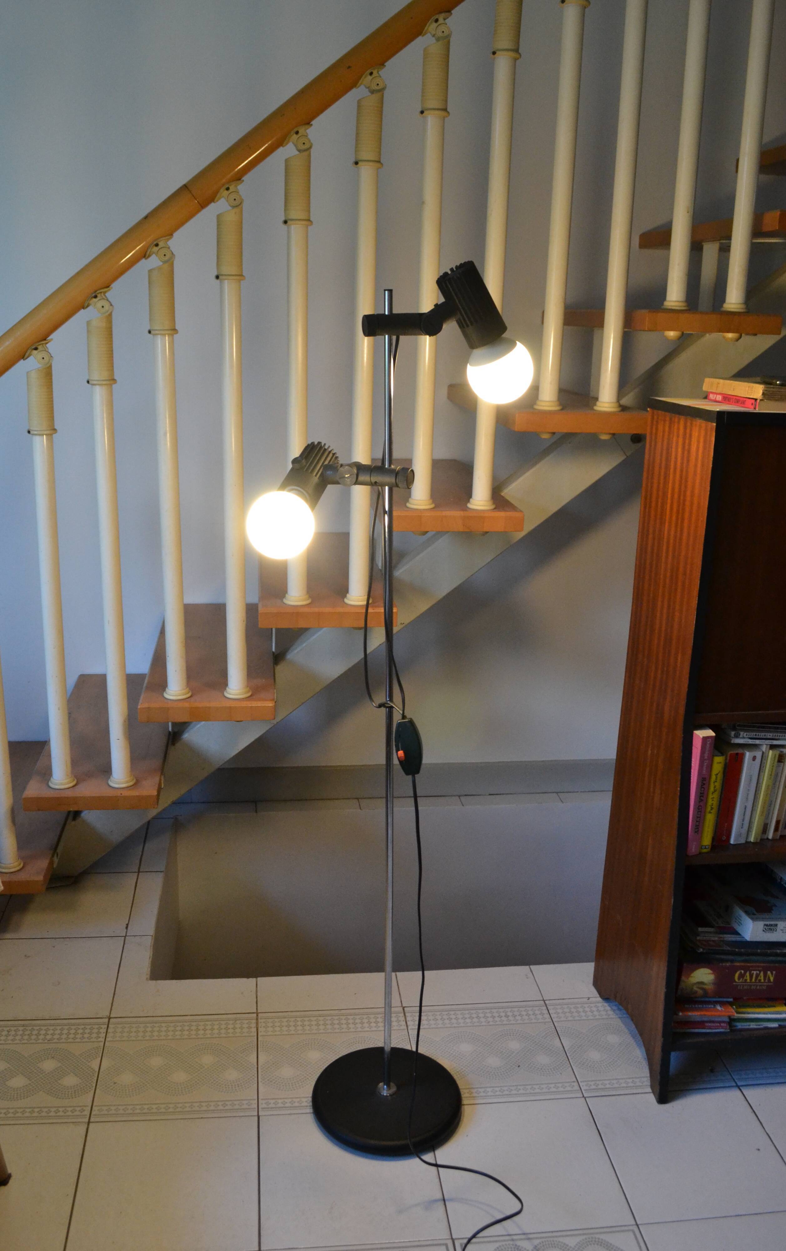 Floor lamp 2 adjustable spots 70s Hustadt-Leuchten