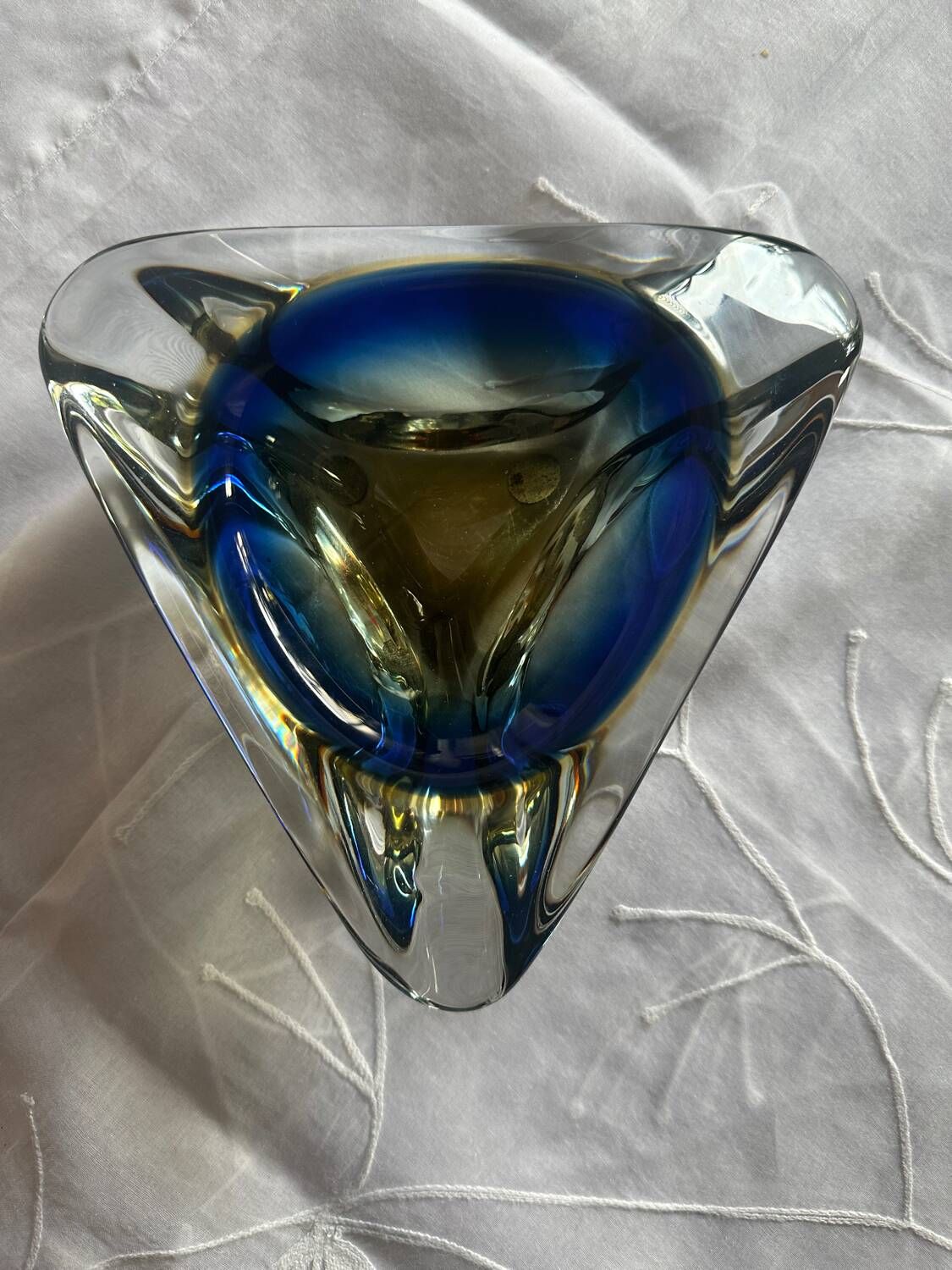 Geometric Glass Sommerso Bowl by Seguso Murano Vintage 1