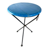Folding pedestal table in wrought iron and wood