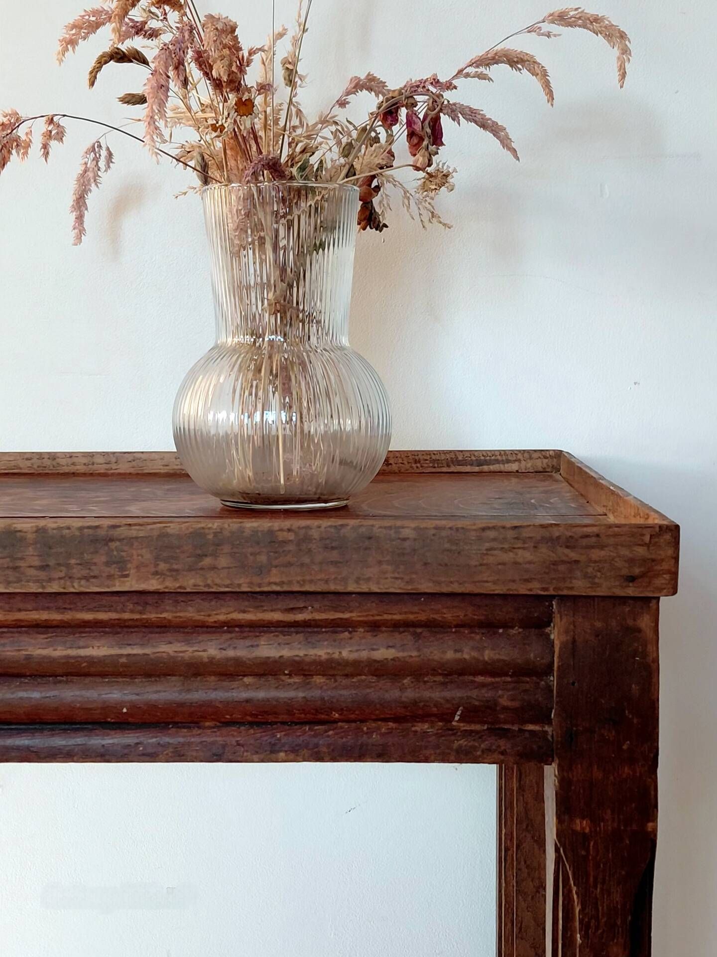 Vintage wooden wheeled side table/console.