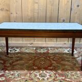 Table basse de style Louis XVI en merisier en marbre de Carrare