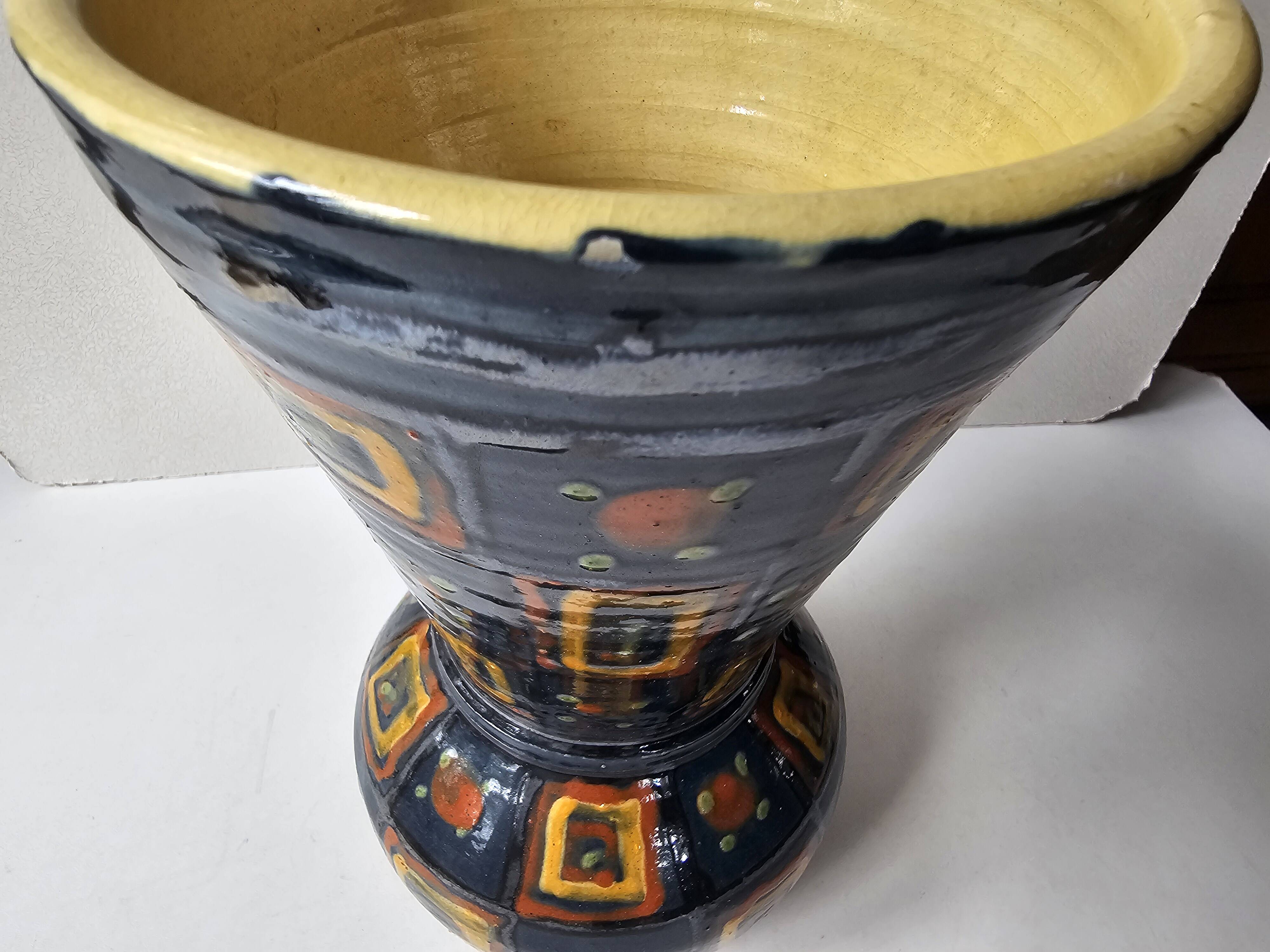 Large baluster vase in ceramic with vintage geometric patterns - pottery An