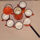 Orange enamelled iron coffee service