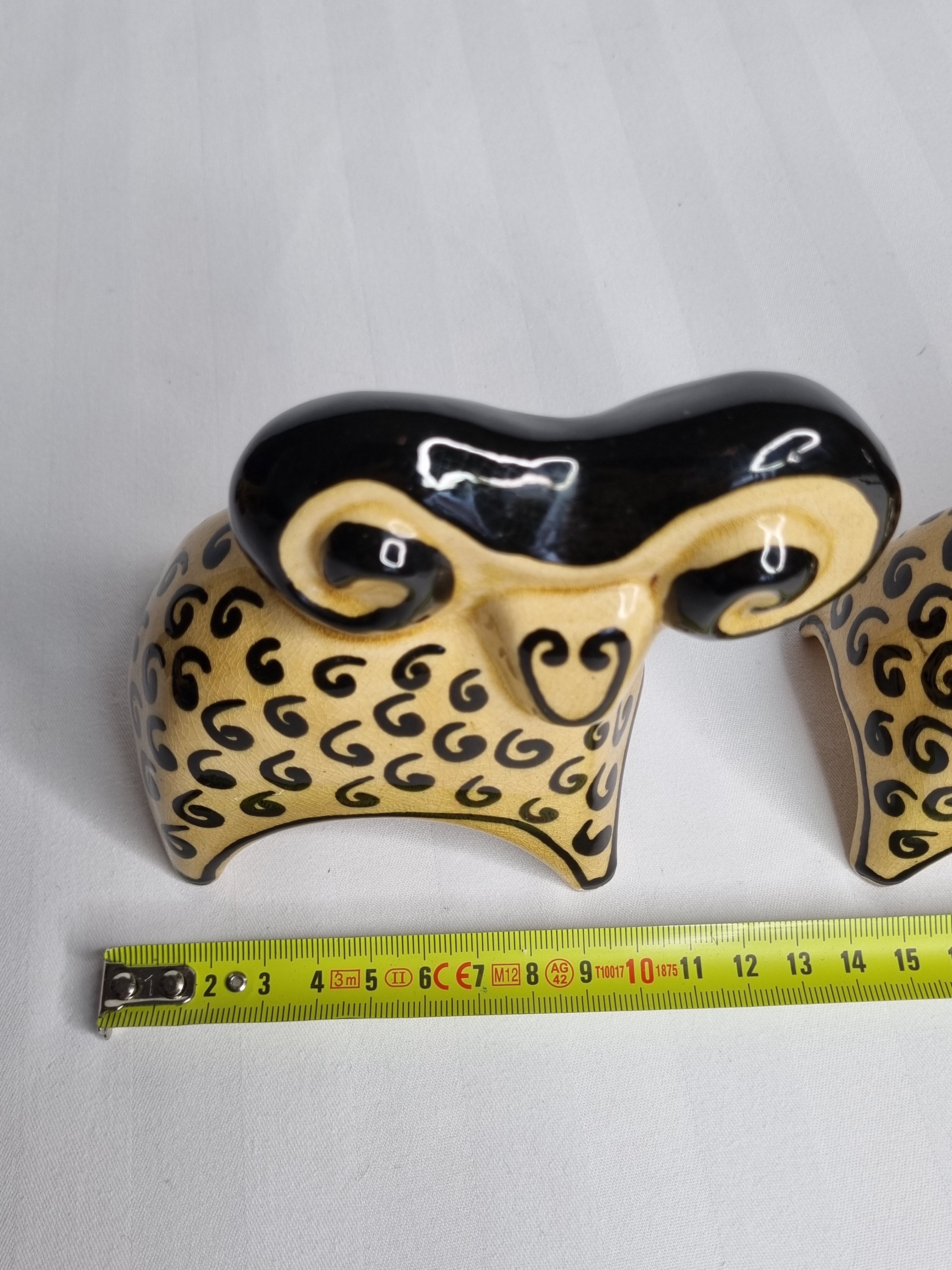 Two stylized rams in glazed ceramic, vintage, Kasakhstan