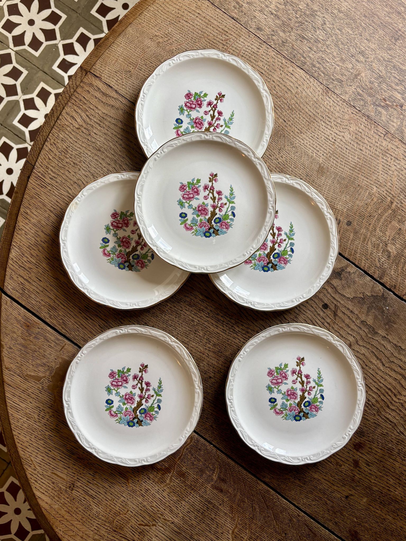 Set of 6 vintage dessert plates, "Indian Tree" pattern by Digoin