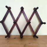 Old telescopic wooden wall coat rack - 10 accordion hook coat rack