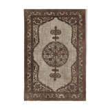 Hand-knotted carved anatolian 1980s 214 cm x 318 cm brown rug