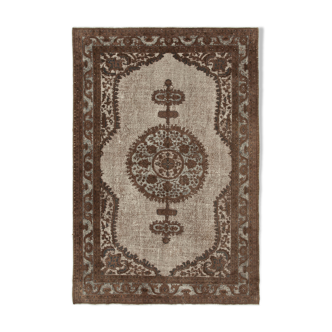 Hand-knotted carved anatolian 1980s 214 cm x 318 cm brown rug