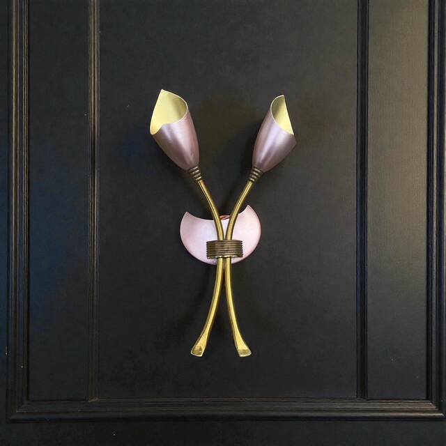 Vintage 1950s brass double wall sconce in the Italian Stilnovo style