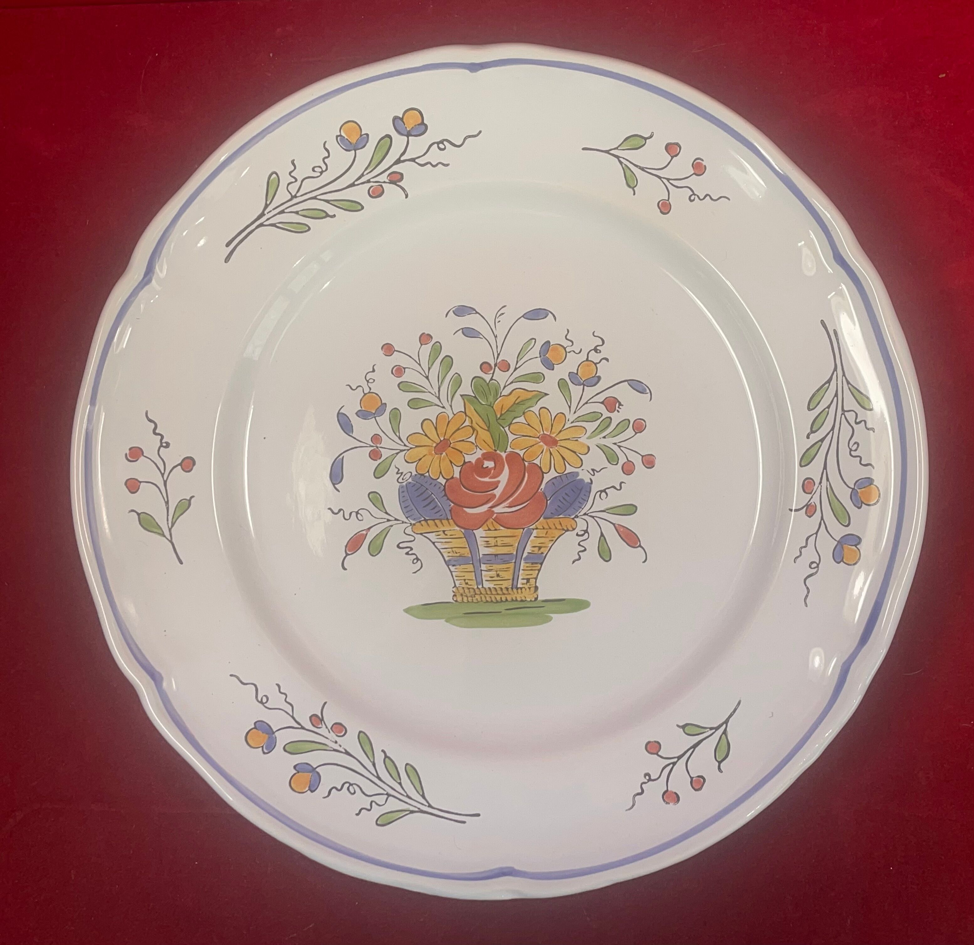 Lot de 3 assiettes décoratives Faïence de Pornic Bouquets coq oiseau  24,5 cm