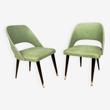 Paire de chaises d'appoint vintage en skaï vert avec pieds en bois noirci, Italie