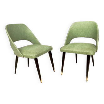 Pair of Vintage Green Skai Side Chairs with Ebonized Wood Legs, Italy