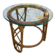 Pair of round coffee tables in vintage rattan and glass from the 1960s