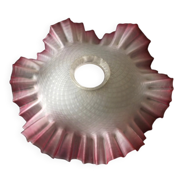 French Vintage 1930s Patterned Pink And White Frilled Glass Shade