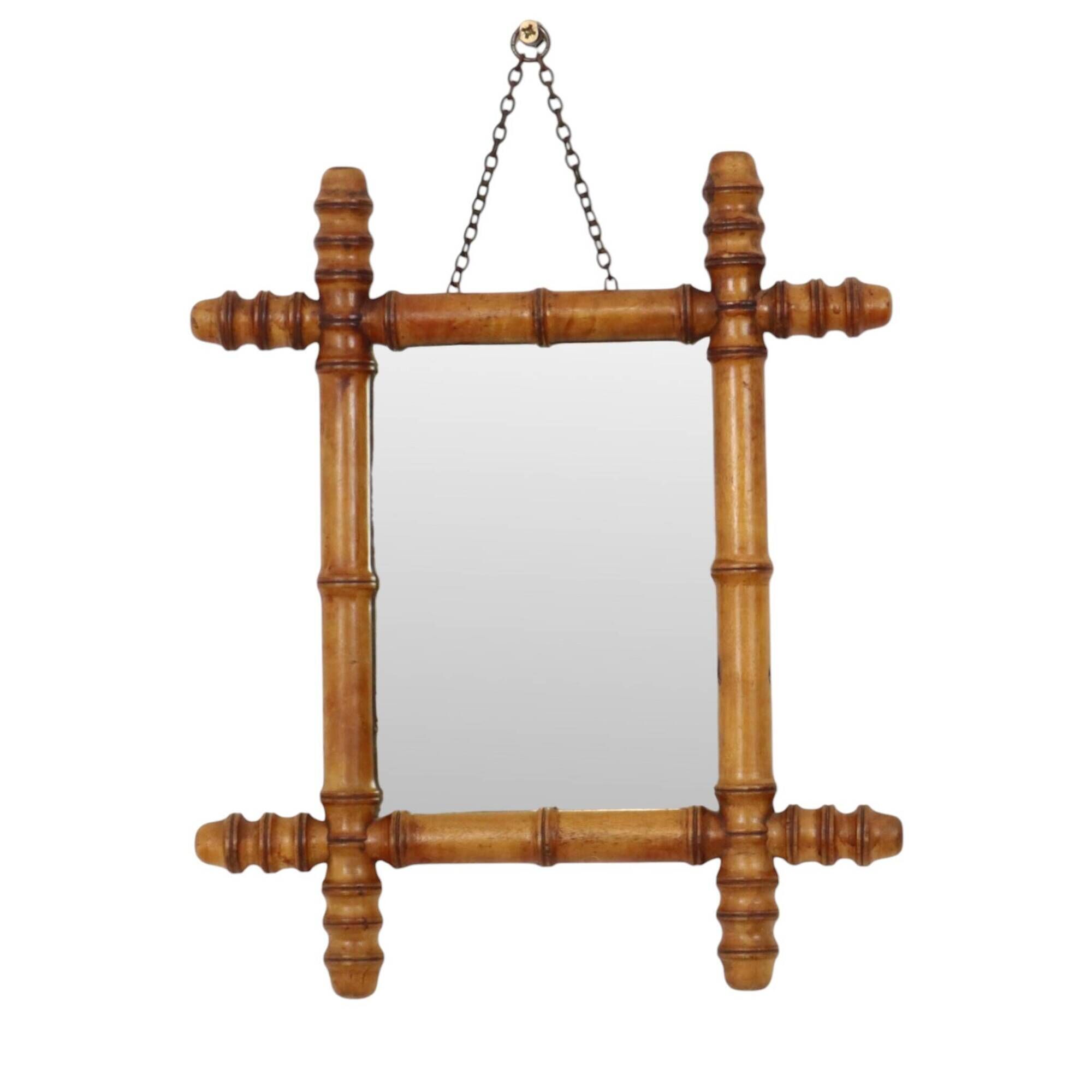 Antique Wooden Faux Bamboo Chinoiserie Mirror 40x34cm