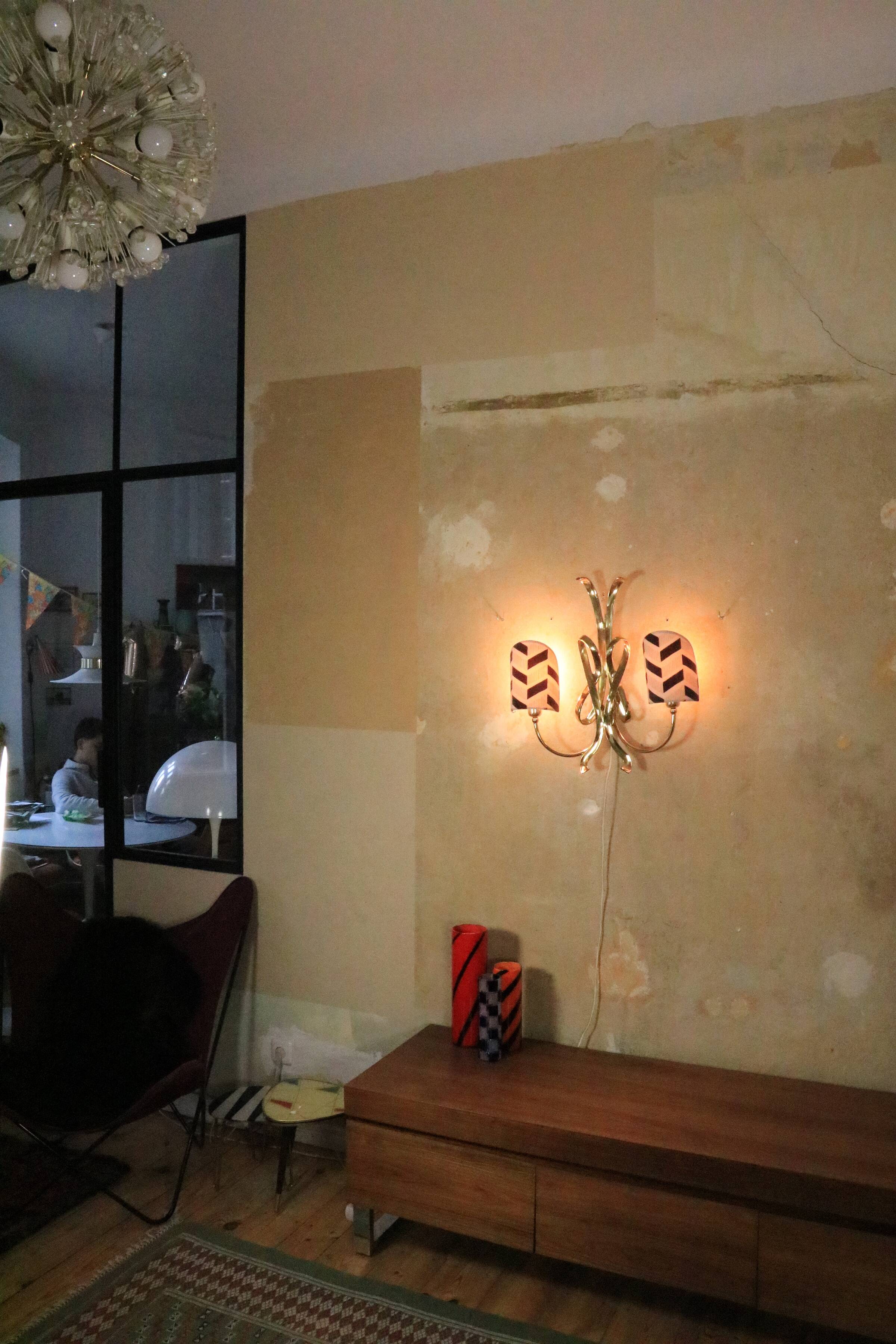 XL golden wall lamp, Hollywood regency style, 1970s