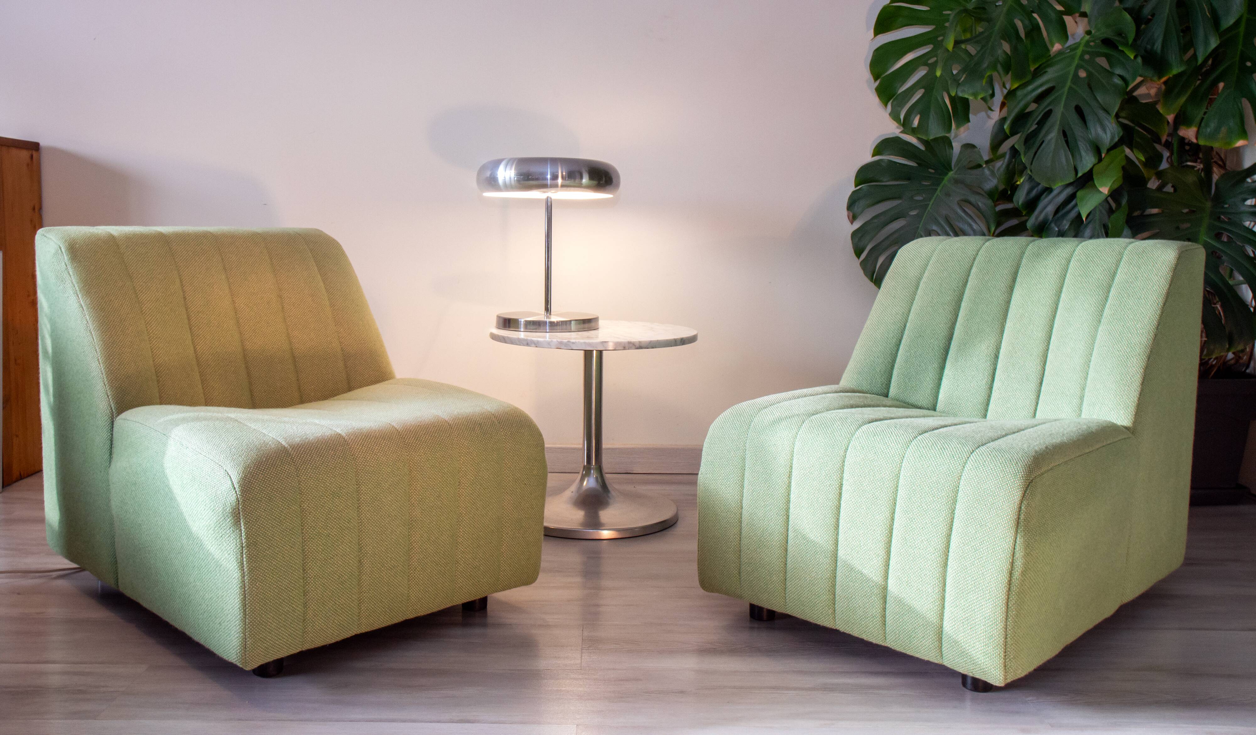 Armchair 1980s water green wool fabric