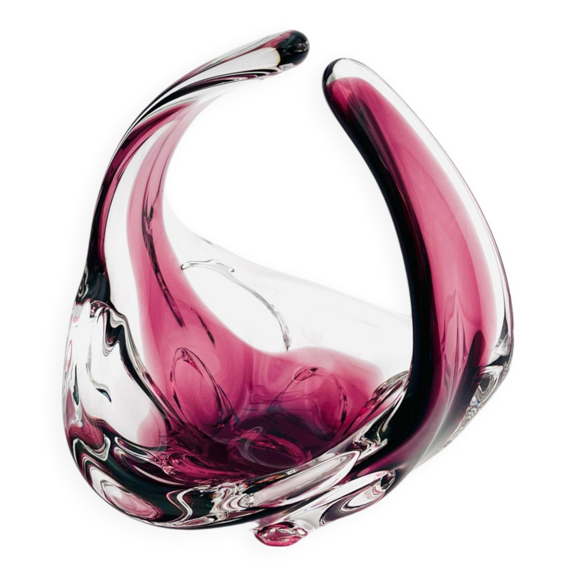 Bohémia Crystal Basket Hospodka Amethyst Sommerso Style 1960
