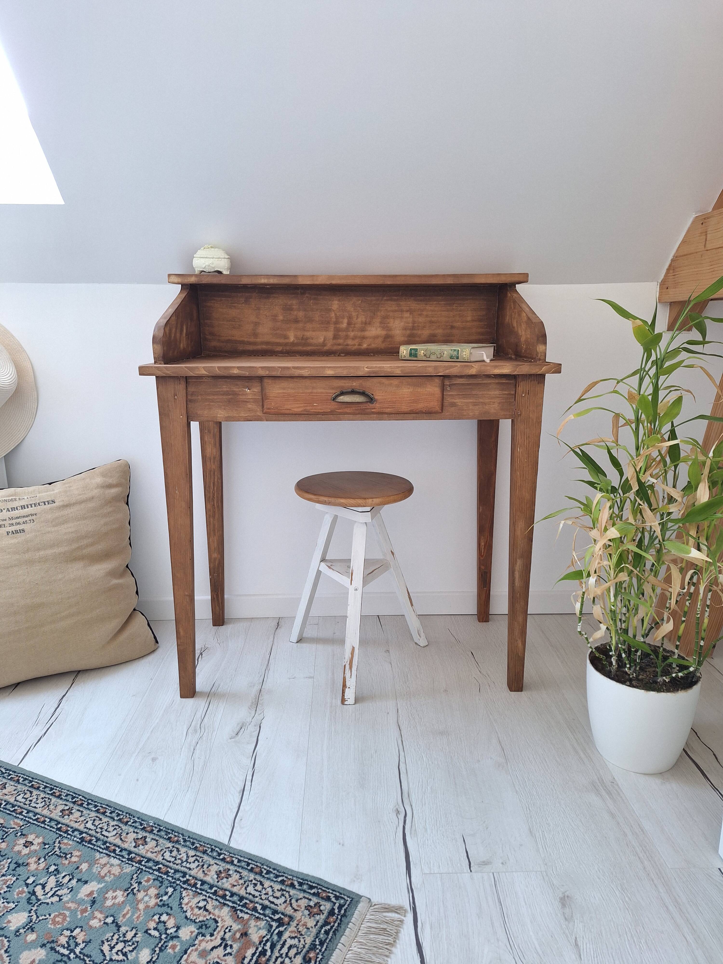 Solid wood tiered desk in a country style