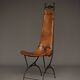 Chaise d'appoint en fer et cuir par Sido et François Thévenin, années 1980