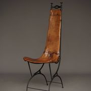 Chaise d'appoint en fer et cuir par Sido et François Thévenin, années 1980