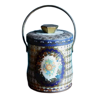 Boite à thé Anglais en métal décor floral et dorures