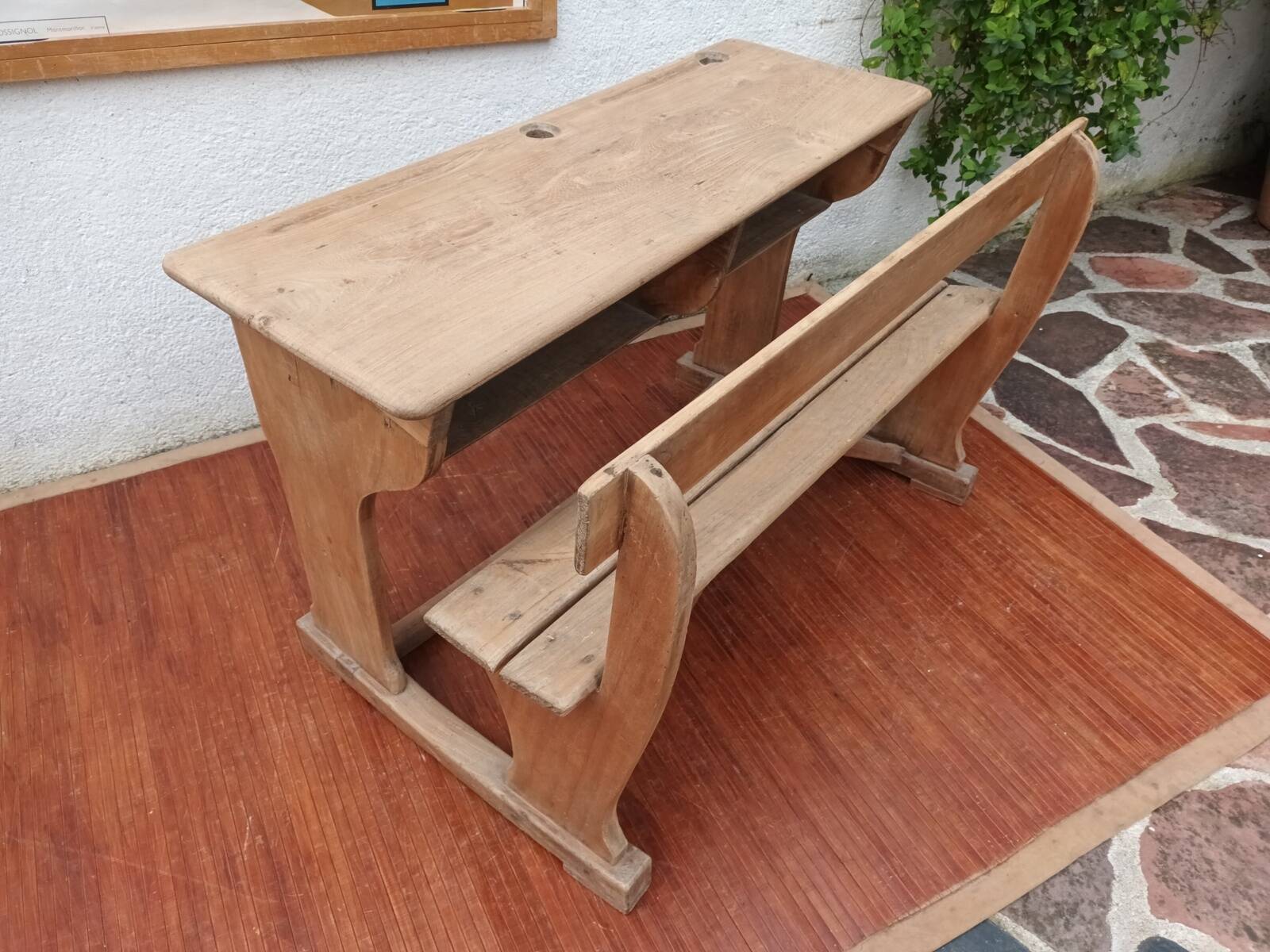 Double wooden school desk