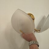 Pair of double wall sconces, gold leaf, shell, Hollywood Regency